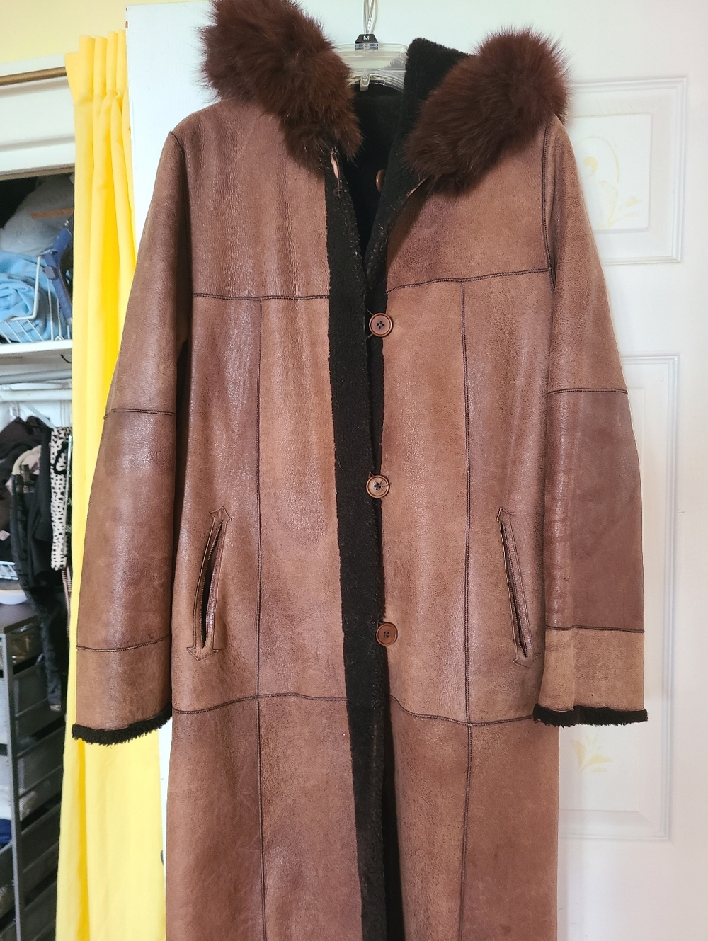 Brown Long Shearling Coat Fur Lined - Women’s Long Jacket